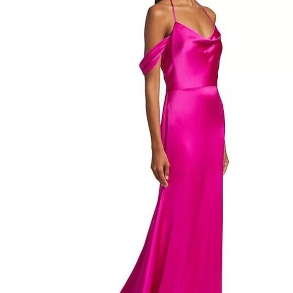 Vera Wang Bride Muriel Satin Open-Back Gown Dress Pink/ Fuchsia Size 4 - Picture 5 of 16